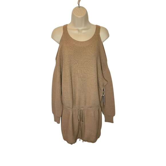 All The Ways Priya cold shoulder sweater mini dress Oatmeal NWT - Size M - Picture 2 of 7